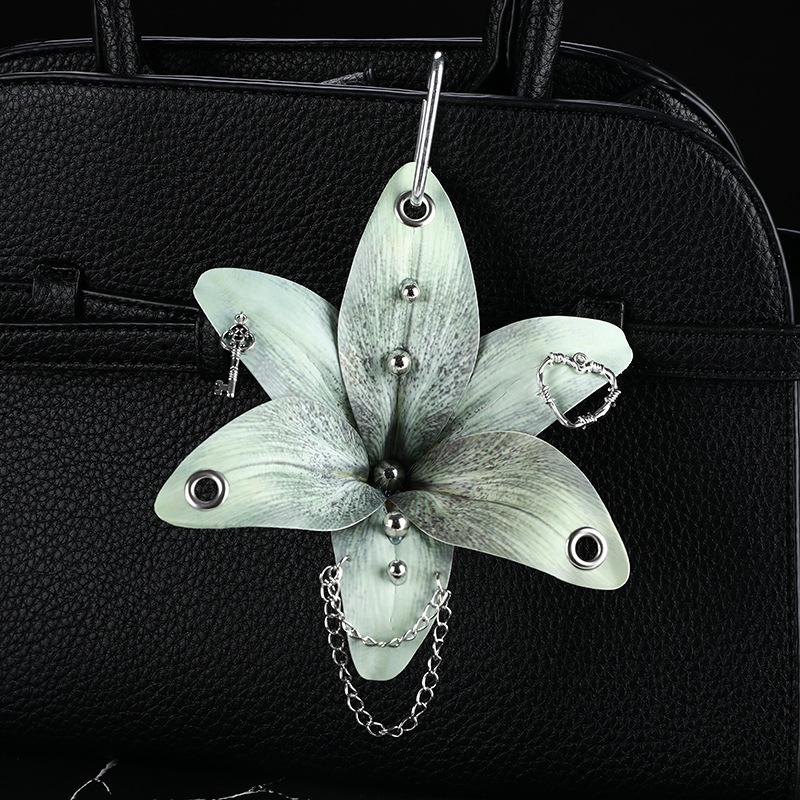 Creative Orchid Lily Simulation Flower Keychain  Backpack Decoration Accessories
