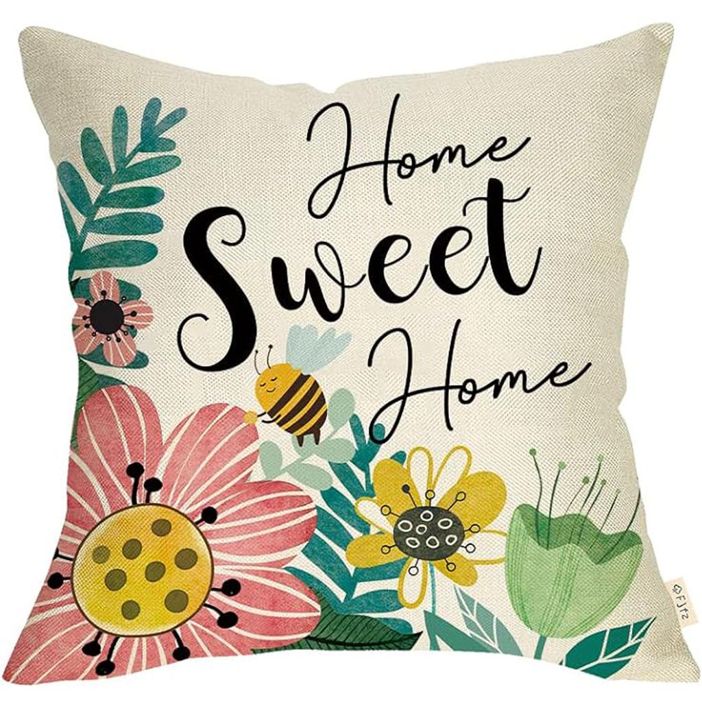 New Spring Fresh and Beautiful Linen Pillowcase Sofa Bedside Plant Flower Pillow Cushion Cover