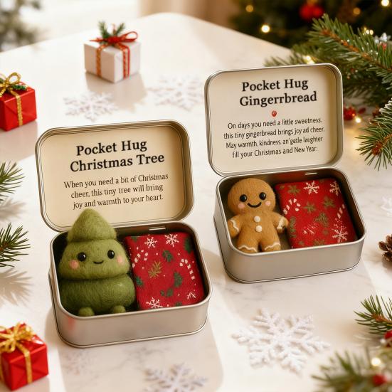 Christmas Pocket Hug Gift Handmade Felt Doll in A Box Little Pocket Hug with Gift Card Thoughtful Gift for Friends Family