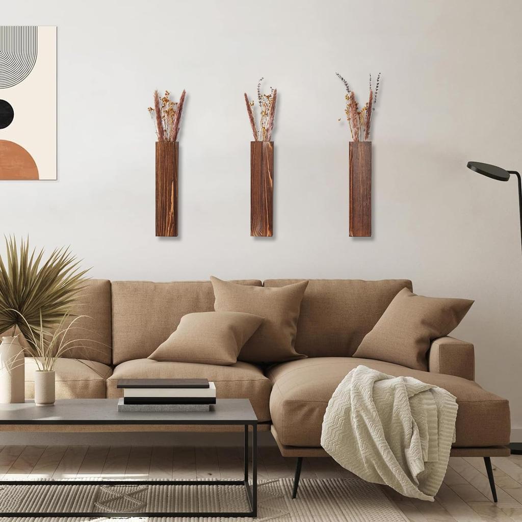 Wood Wall Planter Wall Decor for Artificial Flower Plants Wooden Plant Holders Wall Plant Pocket Vase Hanging for Living Room Be