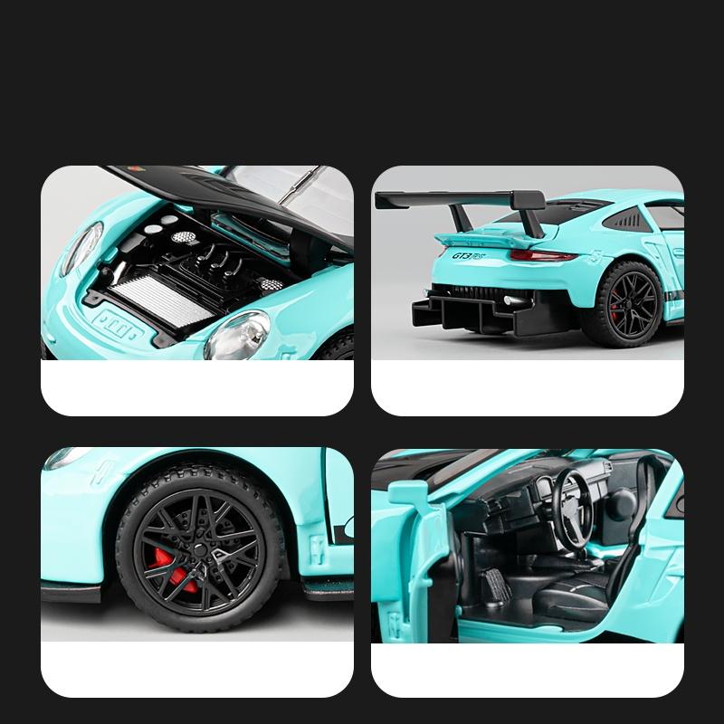 1/32 Porsche 911 GT3 RS Racing Toy Car Model Diecast Metal Rally Miniature Pull Back Sound & Light Collection Gift for Boys Kid