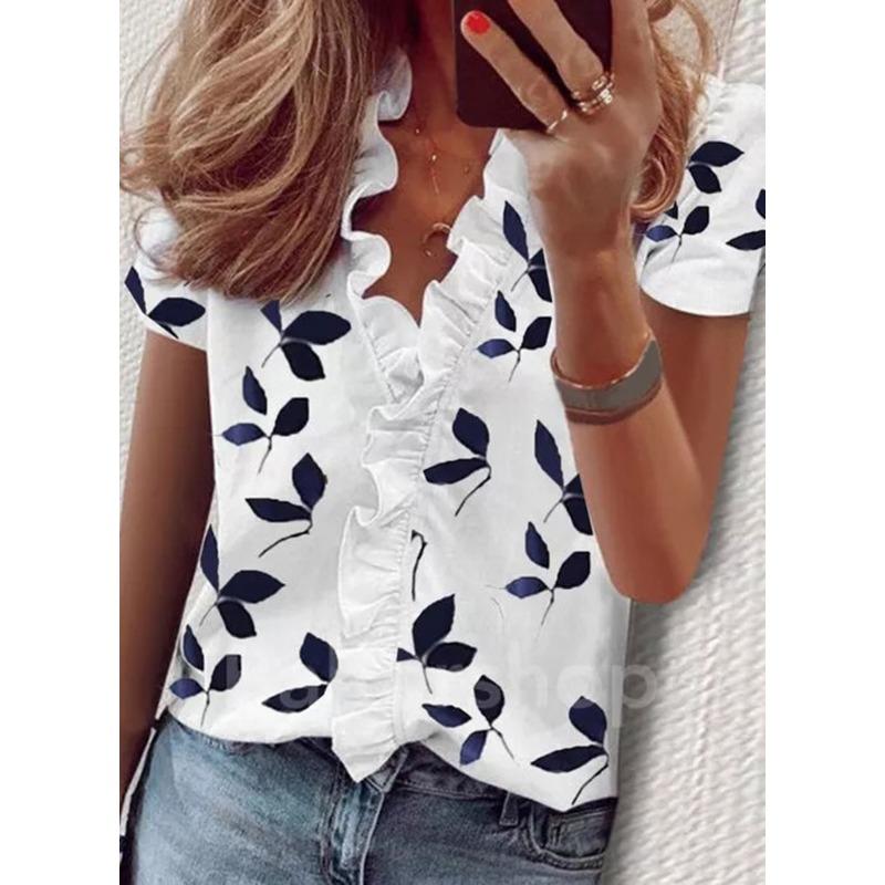 Wish spring and summer new long-sleeved ruffle shirt women's shirt