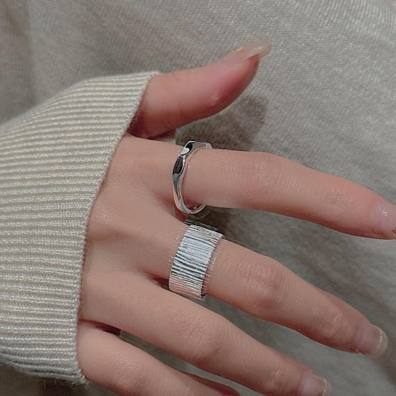 BF CLUB 925 Sterling Rings for Women Simple Geometric Handmade Irregular Retro Wide Strip Ring Allergy For Birthday Gift