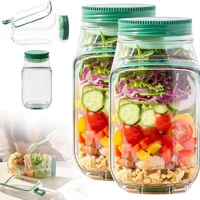 1 lata, herramienta de preparación y almacenamiento de ensaladas de apertura lateral, recipiente conveniente para el almuerzo con caja de condimentos, adecuado para la oficina y via
