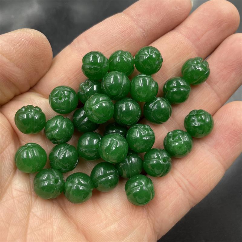 DIY Jewelry Accessories: 10mm Jade Green Lotus Carved Round Pumpkin Beads