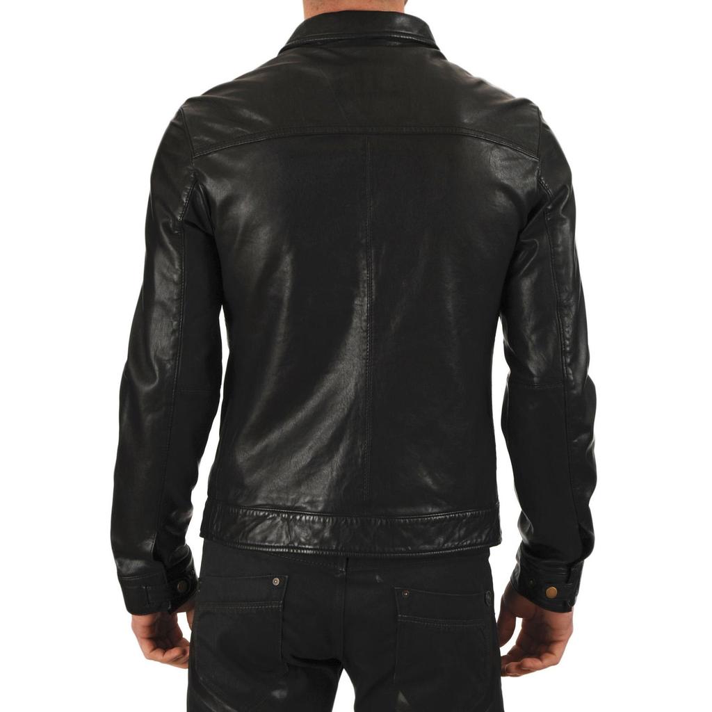 SkinOutfit Men's Genuine Lambskin Black Leather Jacket Stylish Motorcycle Bomber Biker Outerwear MJ 11