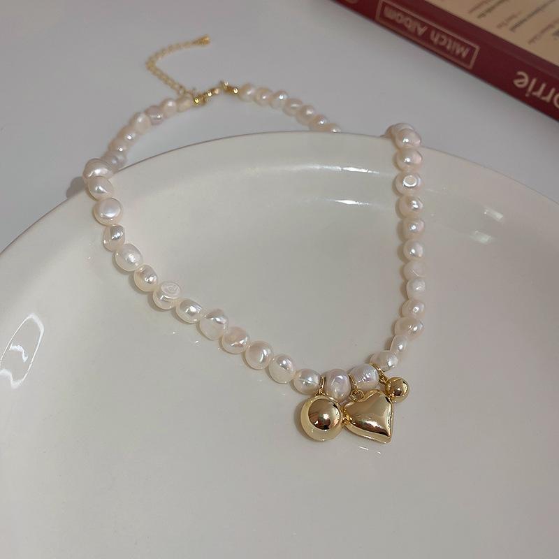 Freshwater Pearl Love Round Bead Necklace Design Sense Neck Chain Collarbone Chain Temperament Necklace Accessories