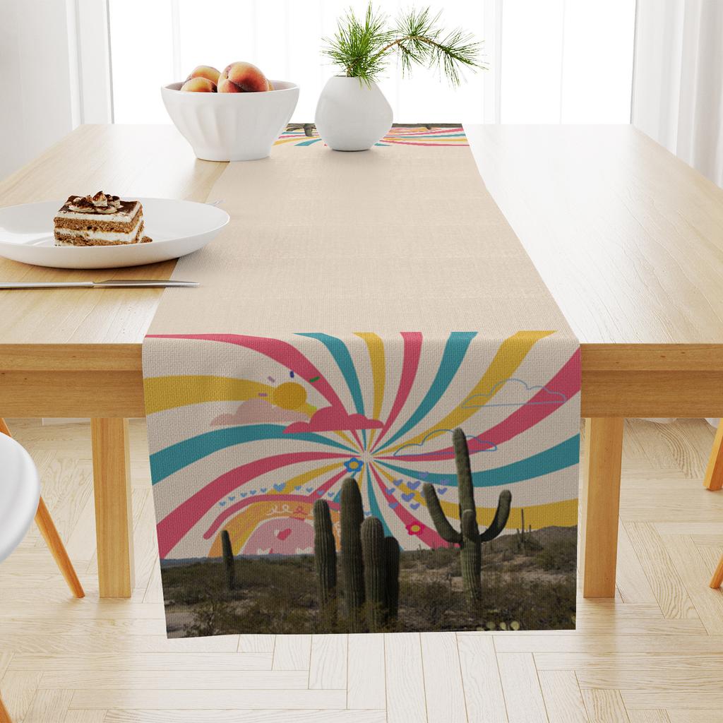 30x180cm Landscape Printed Linen Table Flag Dining Cabinet Coffee Tablecloth Heat-Resistant Anti Slip Dust-proof Tables Towel