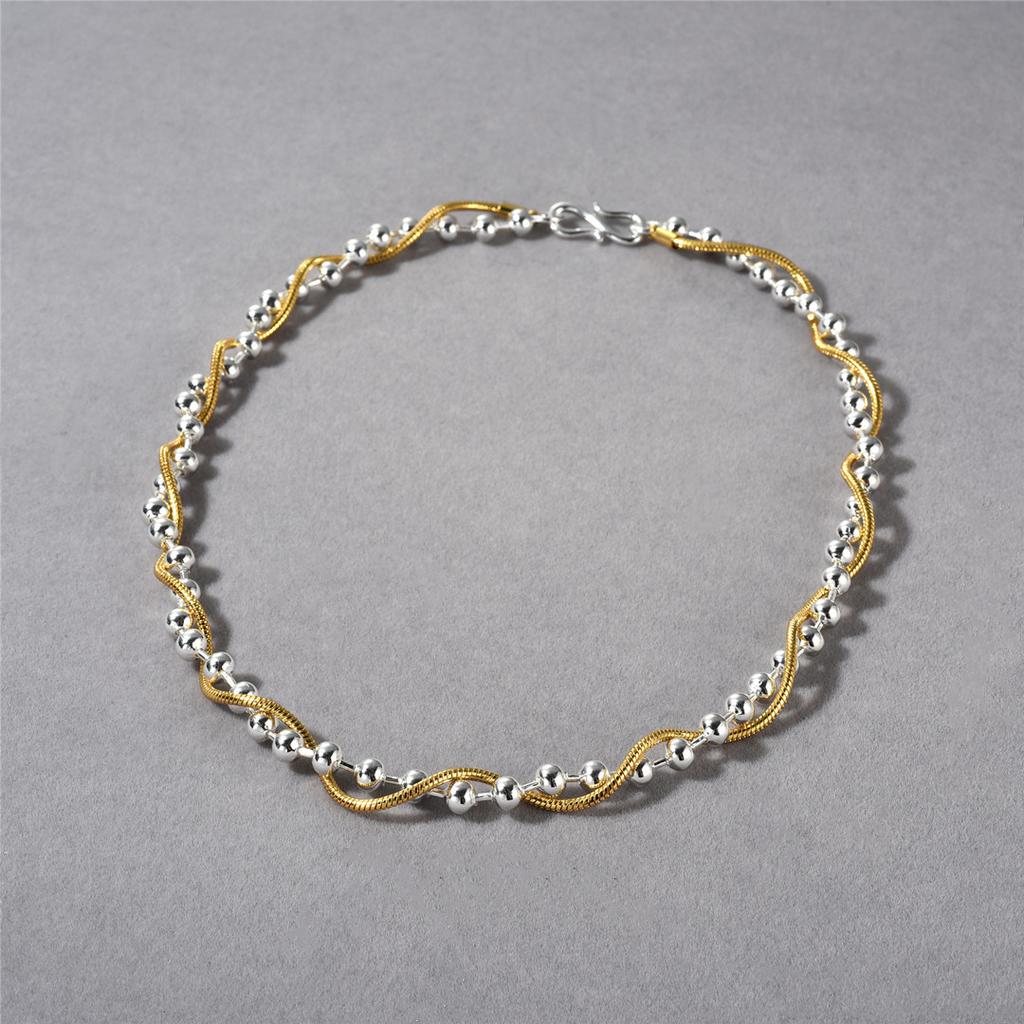 Premium Metal Copper Plated 18K Real Gold Fashionable High Street Color Matching Black Agate Wrapped Snake Bone Chain Personalized Unique Necklace