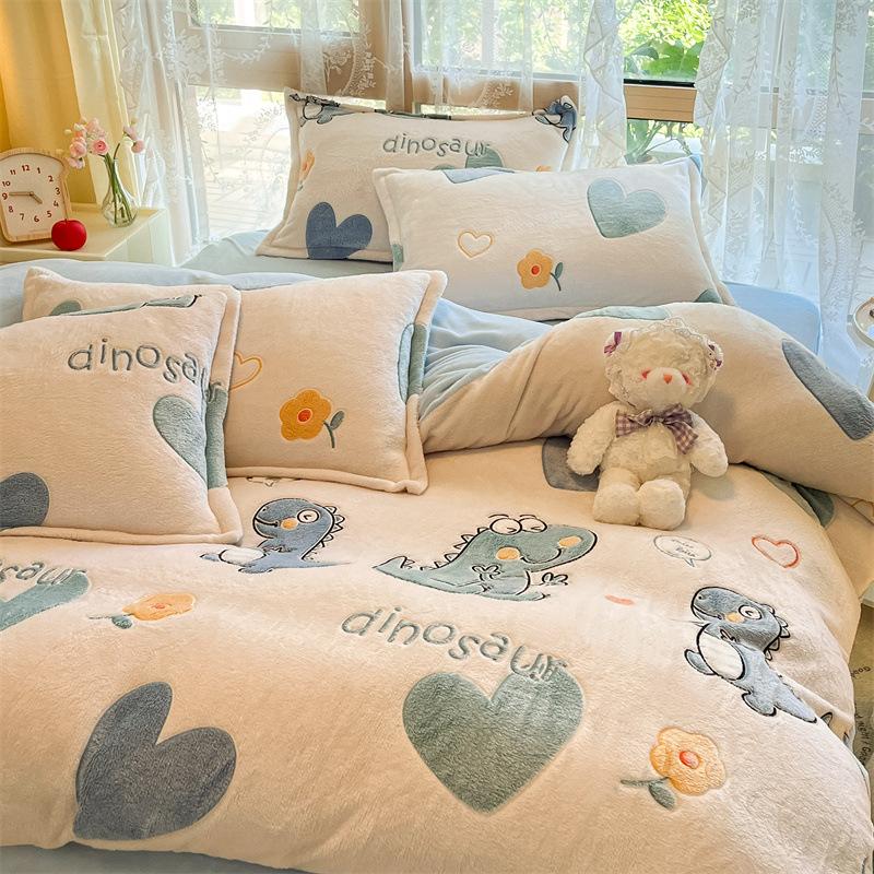 Winter Thickened Milk Fleece Bed Four-piece Set Flannel Warm Bed Sheet Quilt Cover Set