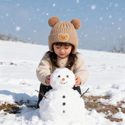 2Stk/Set Kinder Hut Handschuhe Set Bärenohrenform Ohrenschutz Einfarbig Gestrickte Mütze Elastisches Warmes Handschuhset Winter Kopfbedeckungsset
