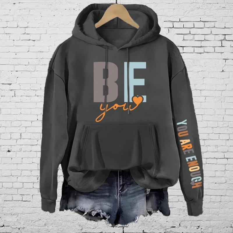 Dame Gips Hodetrykk Løs Hettegenser Topper Bluse Genser Casual Langermet Pullover Topper