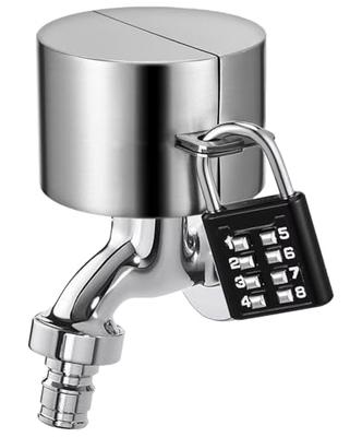 S.fields.inc Faucet Lock with Padlock and Key, Outdoor Water Faucet Handle Cover, Valve Doorknob, Stainless Steel