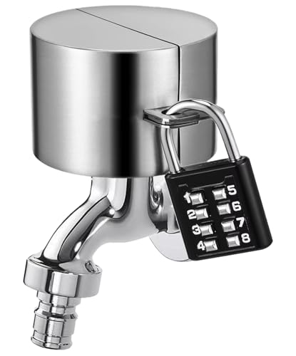 

S.fields.inc Faucet Lock with Padlock and Key, Outdoor Water Faucet Handle Cover, Valve Doorknob, Stainless Steel