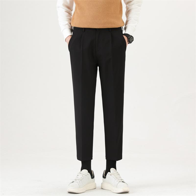 

Брюки мужские весенне-осенние новые с драпировкой, не мнущиеся, мужские свободные однотонные прямые укороченные повседневные брюки 27