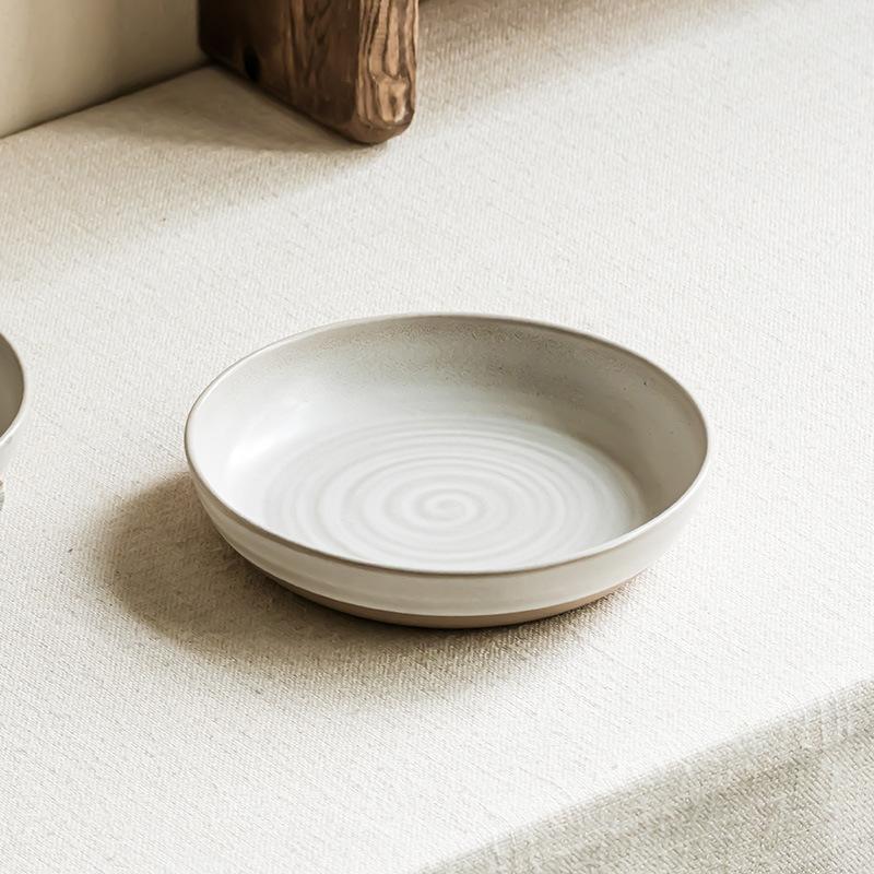 Kreativ Gängad Djup Tallrik Japansk Retro Keramisk Tallrik Hushålls Porslin Stor Tallrik Rund Tallrik Fruktfat Salladstallrik