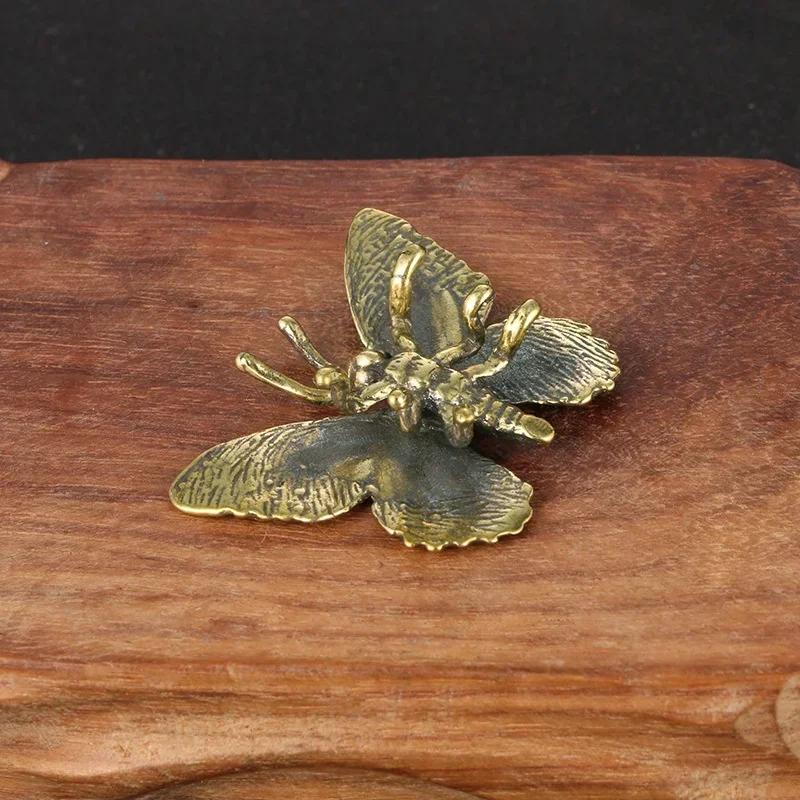 Home Decoration Crafts Pure Brass Butterfly Figurines Miniatures Ornament Antique Copper Insect Statue Accessories Small Crafts