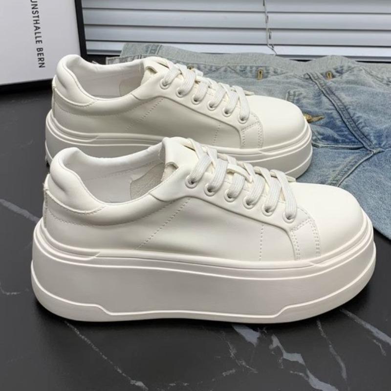 Leather Platform White Shoes Women's New Summer Thin Heightening Breathable Casual Board Shoes
