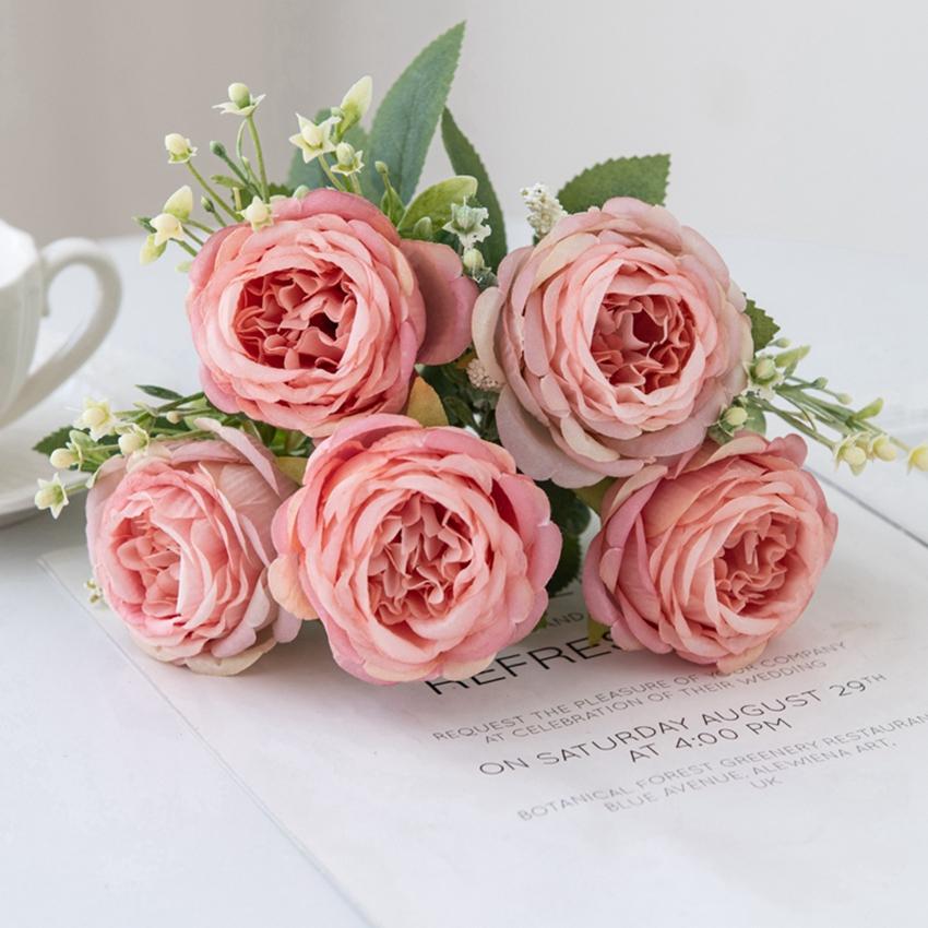 5 Heads peony Artificial flowers for Home Floral Arrangement Decoration Festival Garlands vase Wedding outdoor arch accessories
