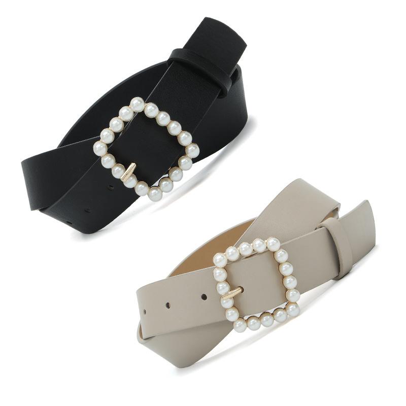 Summer Pearl Buckle Dress Belt Ladies Decorative Jeans Sun Buckle Solid Color Pu Belt Women