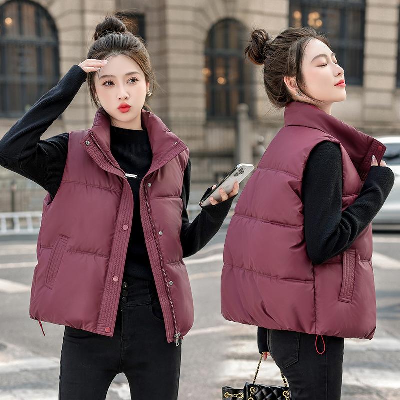 Plus Size Cotton Vest Women's Fall and Winter Loose Stand-up Collar Cotton Undershirt Shoulders Sleeveless Jacket Fashion Waistcoat