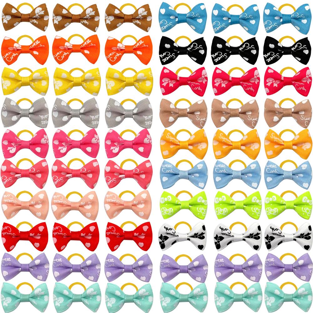 100pcs Pet Accessories Dog Hair bows Fashion Cute Dog Bows Rubber Bands Pet Hair Collar Decoration for Dog Accessories