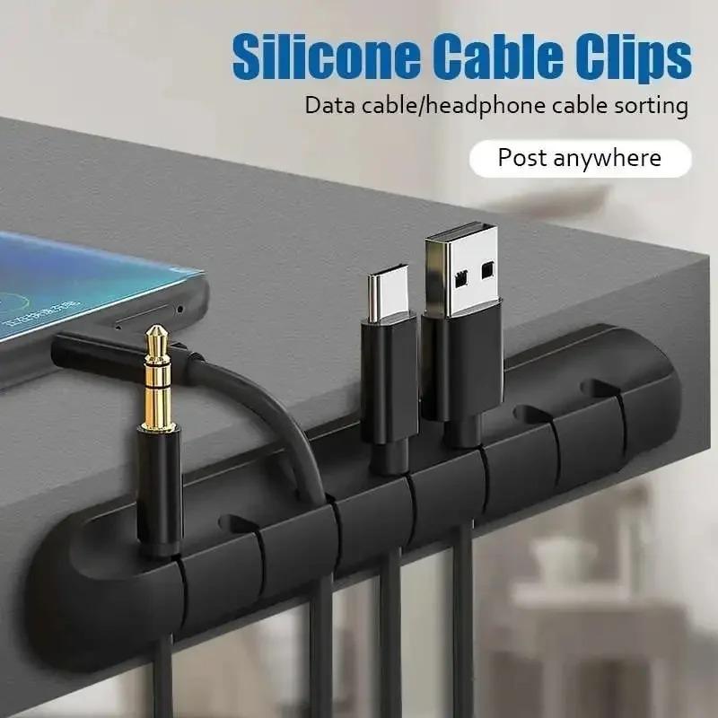 Silicone Cable Management Clips - Desktop Organizer for Tangle-Free USB/Headphone / Mouse Wires (Flexible & Reusable)