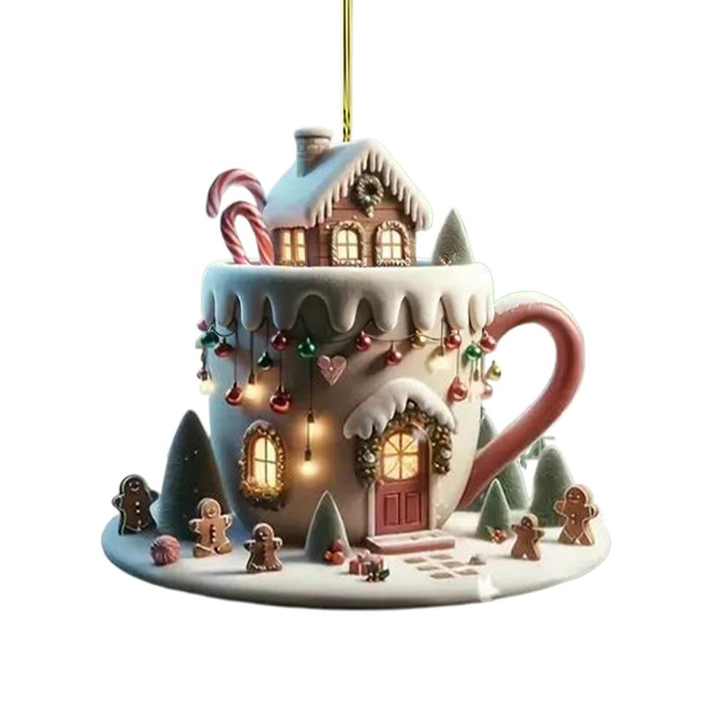 Coffee Cup Christmas Tree Ornaments Acrylic Hot Cocoa Dangle Tree Ornaments Christmas Tree Pendant Christmas Dangle Ornaments, Durable Acrylic Sign 8*8CM