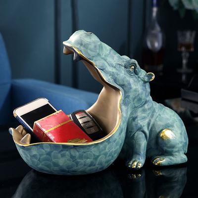 Resin Hippo Statue Hippopotamus Sculpture Figurine Key Candy Container Decoration Home Table Decoration Accessories