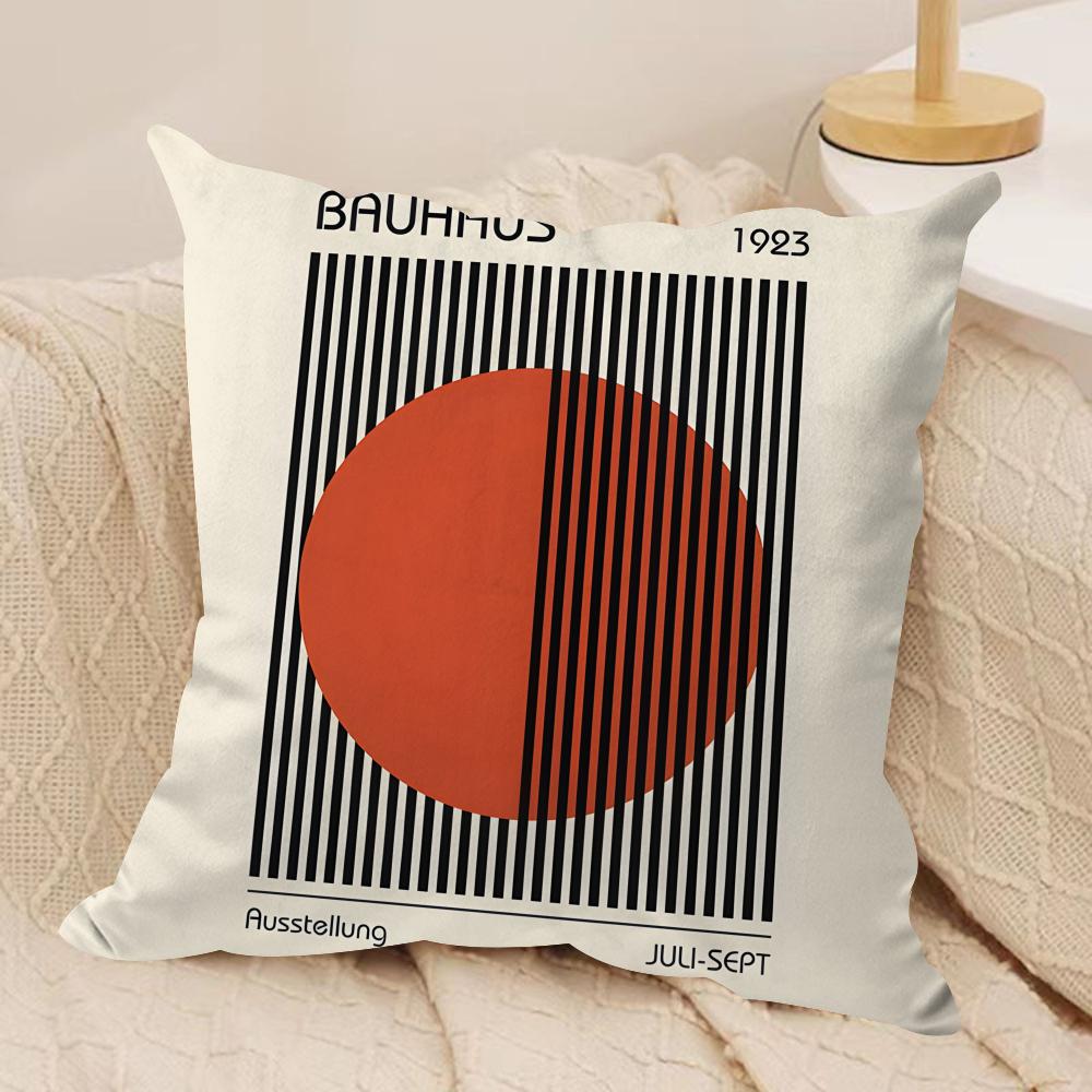 Bauhaus Trendy Lines Cushion Cover Silky Short Plush Invisible Zipper Dustproof Sofa Pillow Case for Home Decor
