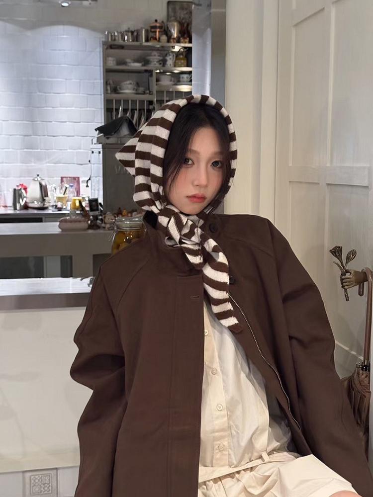 British Korean Niche  Wool Knitted Triangular Scarf Women Stripe Headscarf Knitted Scarf Multi-Functional Warm Knitted Scarf