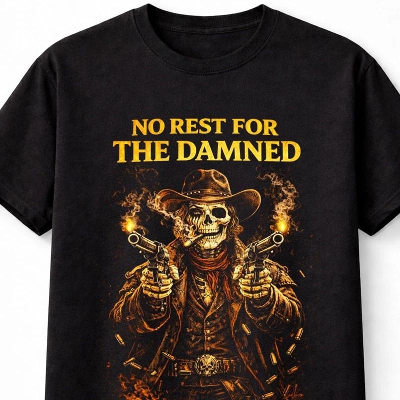 Skeleton T Shirt Gunslinger Dark Western Outlaw Unisex Black Graphic Tee S