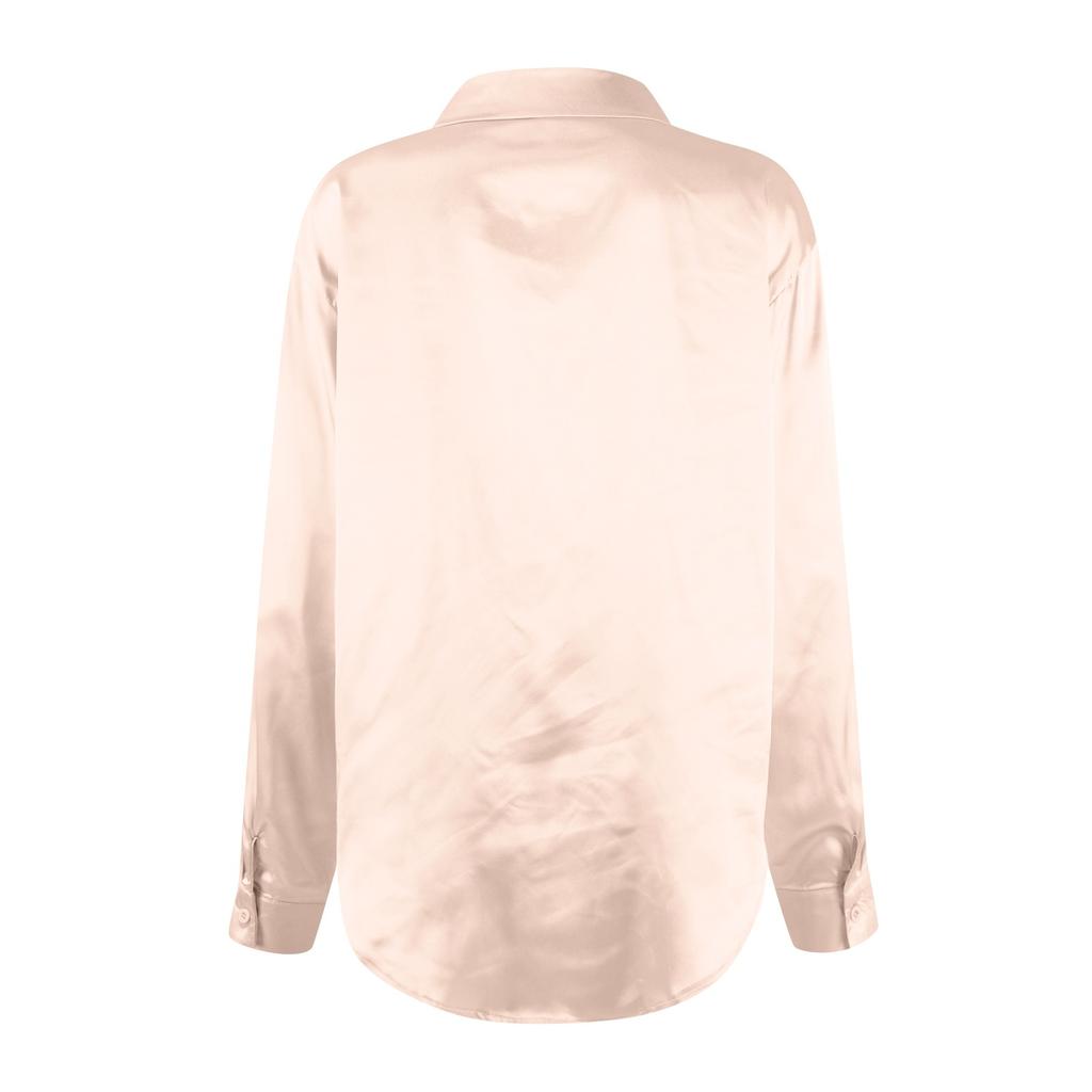 Camicia da Donna in Raso Raso Imitazione Seta Manica Lunga Colore Elegante Bottoni Davanti Collo a Revers Camicie Top