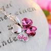 Pink Four-Leaf Clover Heart Necklace Silver Plated Crystal Gift for Couples Fashion Accessory Jewelry Decoration Couple Anniversary Trend