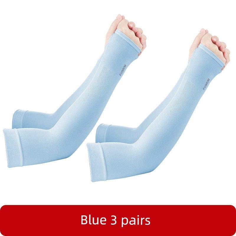

Sun Protection Women s Gloves Thin UV Elbow Pads Ice Sleeve Blue 3 pairs [set of fingers]] One size