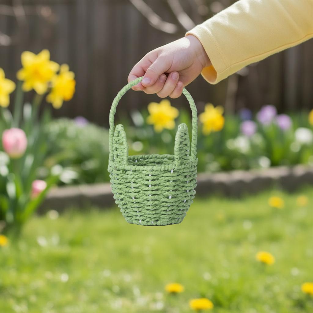 Easter Cute Rabbit Ears Basket Multi-Purpose Creative Storage Bin Cartoon Woven Ear Decorative Basket Sundries Organizer