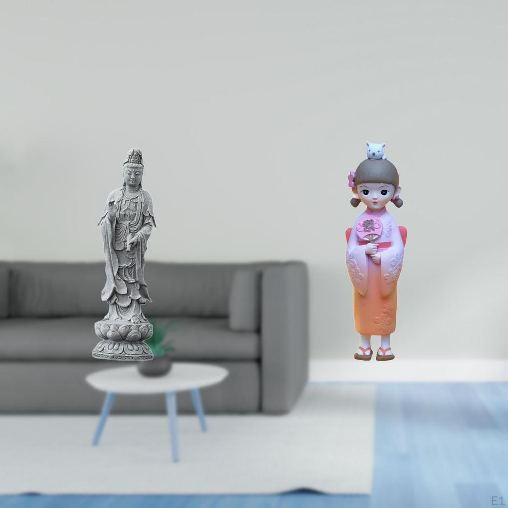 Guan Yin Buddha Sculpture Feng Shui Ornament Asian Geisha Kimono Figurine Japanese Doll Cabinet Desk
