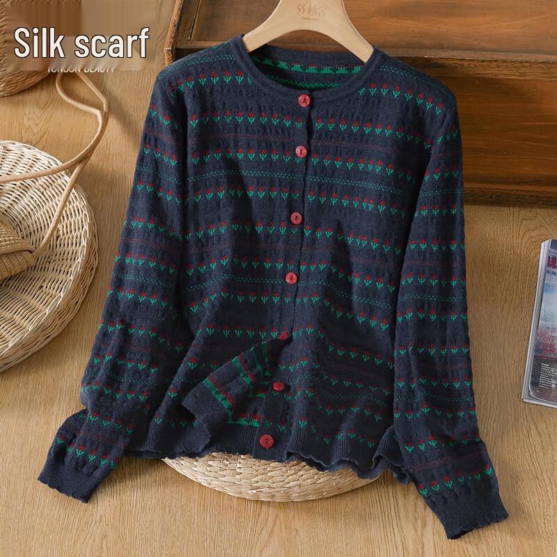 

Women s Round Neck Long Sleeve Knit Cardigan One Size