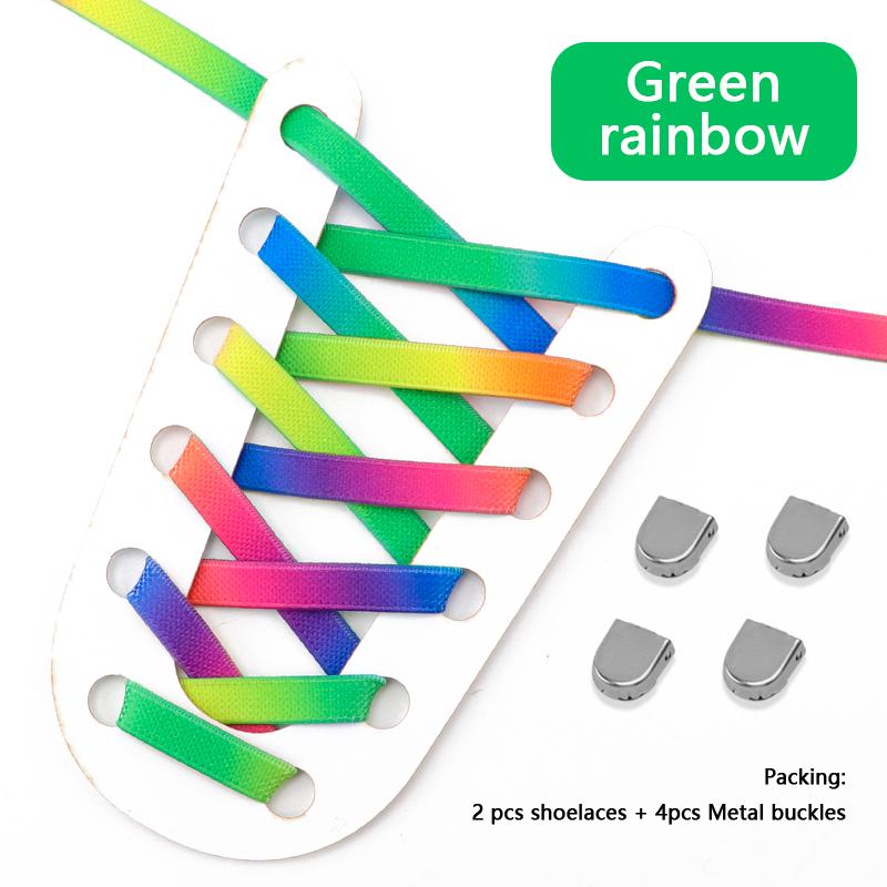 New 1Pair Colourful No Tie Shoelaces Rainbow Elastic Laces Sneakers Adults Kids 8MM Wide Flats Rubber Shoelace Shoes Accesories