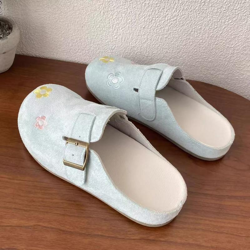 Versatile Daily Leisure Super Cute Flat-bottomed Bag Head Slippers Girlish Flower Niche Half-towed Slippers