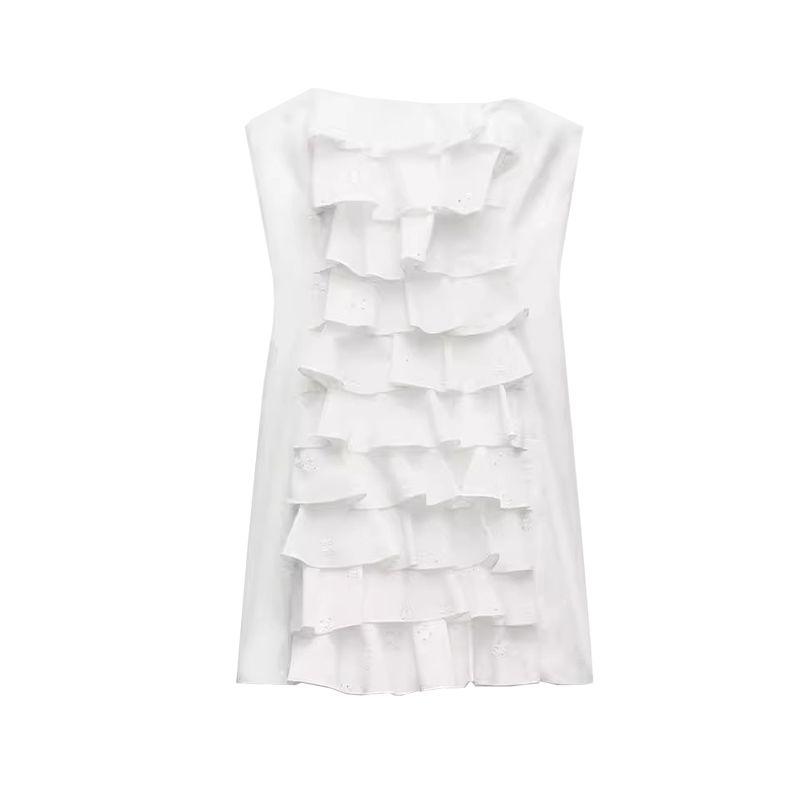 

Summer New Product Women s Clothes French Style Design Laminated Decoration Embroider Poplin Short Dress 0881349 White L