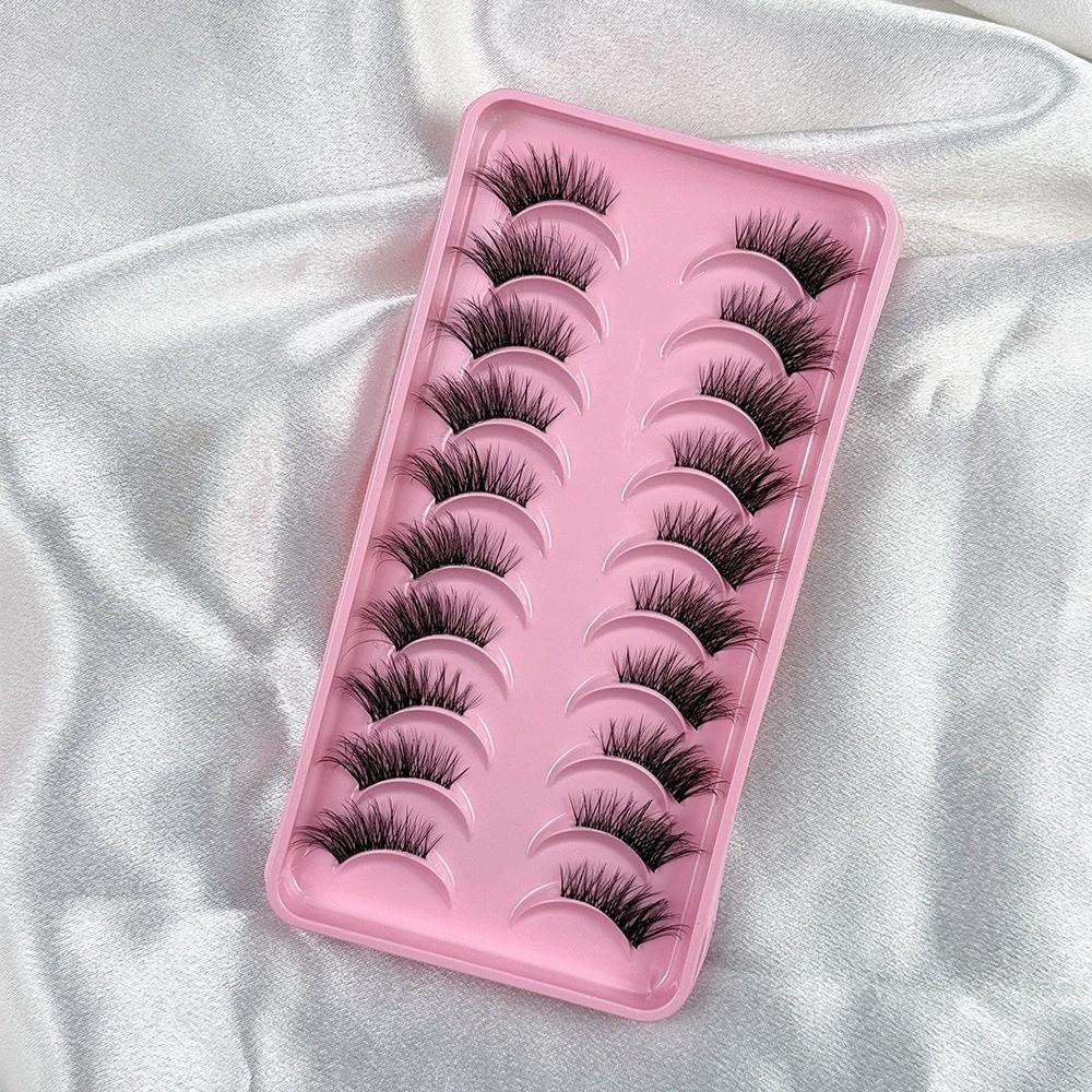 10Pairs Soft Fluffy Half Lashes HandMade Cat Eye Lashes Reusable Faux Cils  Eye Makeup Tools
