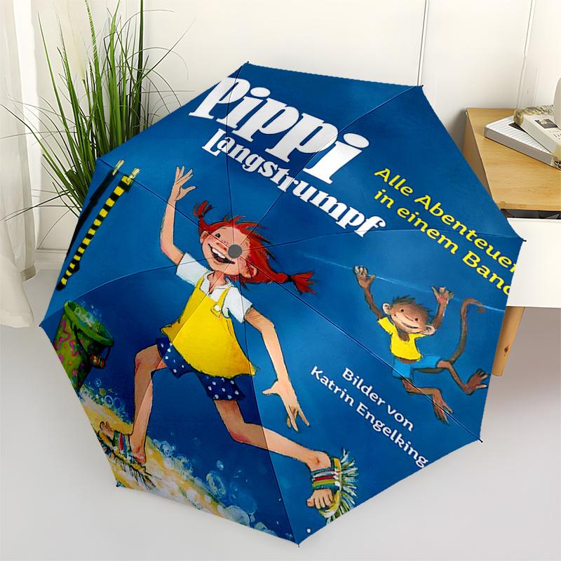 

Pippi Longstocking Themed Travel Umbrella-8 Ribs Automatic Opening and Closing, Portable Folding Design, Compact and Stylish Umbrella Suitab