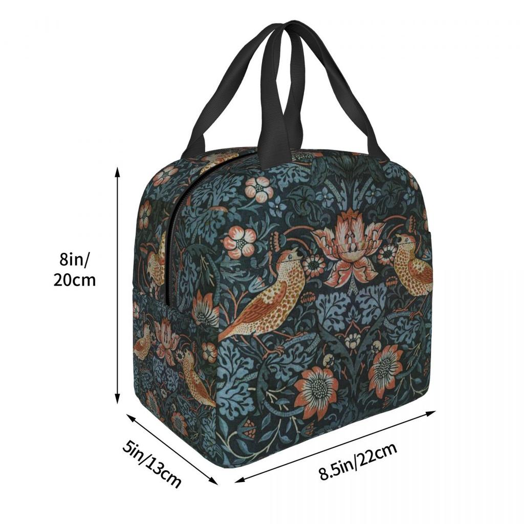 William Morris Originele Vintage Poster - Strawberry Thief 1883 Geïsoleerde Lunchtas voor Vrouwen Kinderen Voedseldozen Thermische Lunchbox