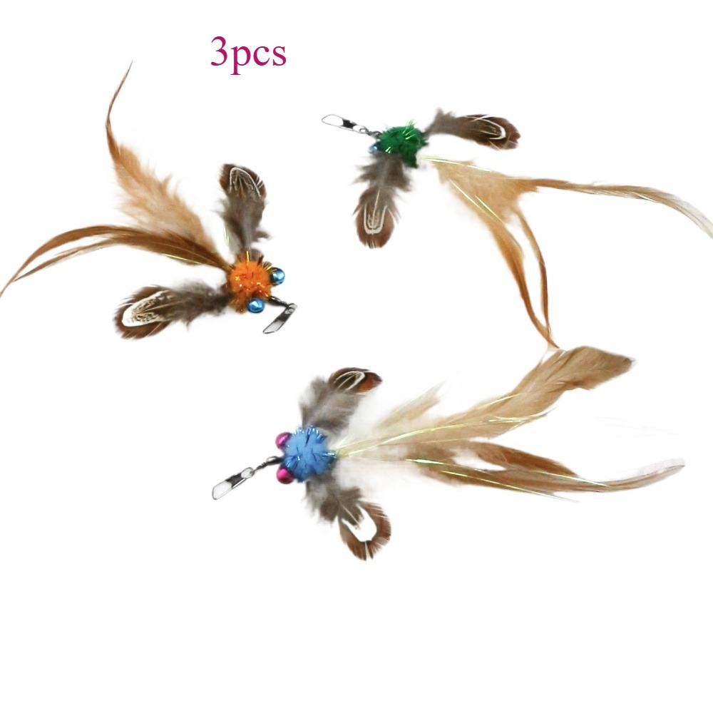 

3pcs Artificial Goldfish Cat Toy Stick Replaces Head Cat Teasing Stick Feather Pet Toy