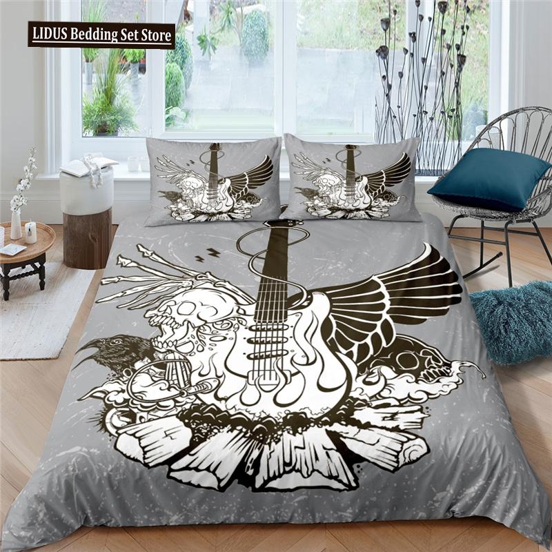 3d Music Notes Guitar Duvet Cover Set For Teens Adults Bedroom Decor 2/3pcs Music Bedding Sets Fashion Hip Hop Comforter Cover