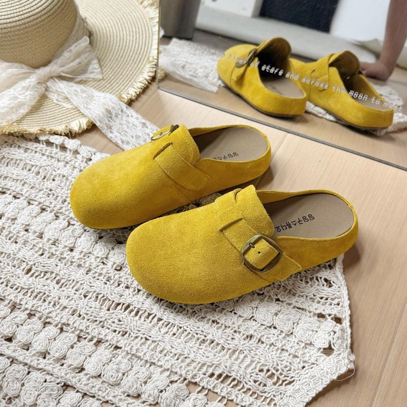 Bamuxiu early spring thick bottom new ugly cute big head half slippers women's anti-velvet bag head drag casual slippers