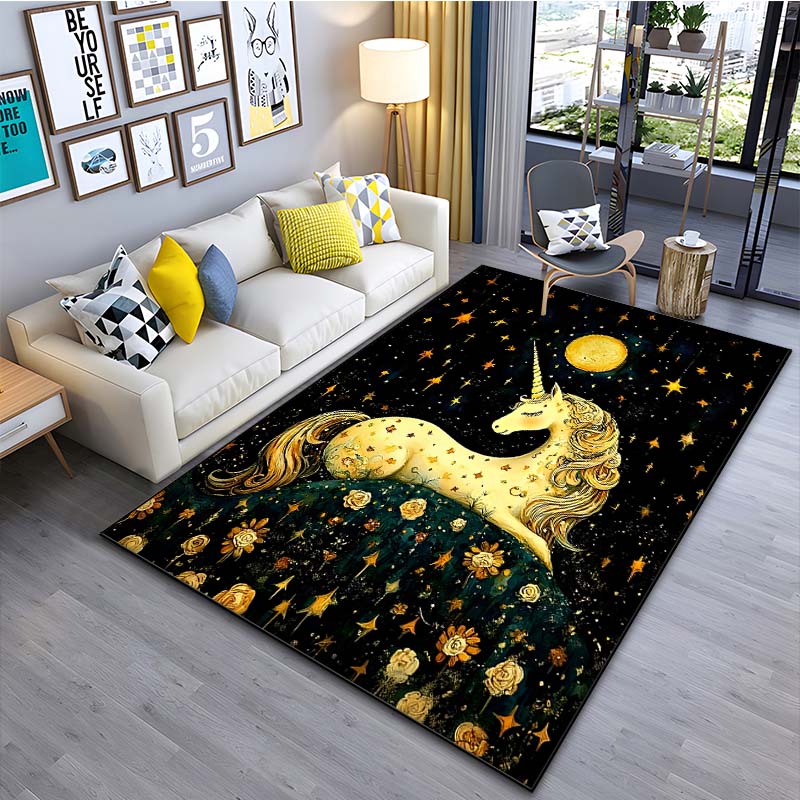 Unicorn Under the Stars Printed Carpet for Living Room Bedroom Bedside Bathroom Floor Mat Area Rugged Sofa Mat Home Decor