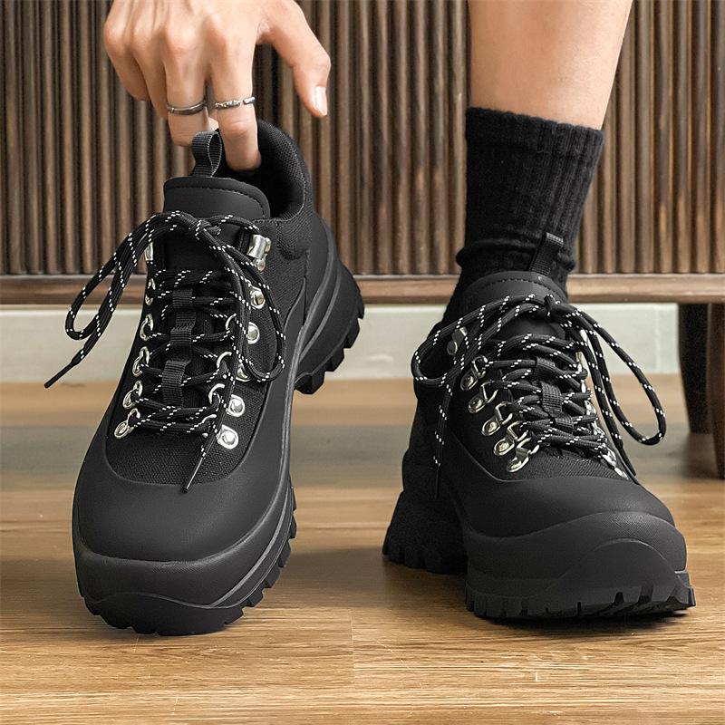 FashionNon-Slip Platform Increase Boots for Men Non-Slip Outdoor Hiking Shoes Vintage Style Male Climbing Boots Classic Walking Shoes