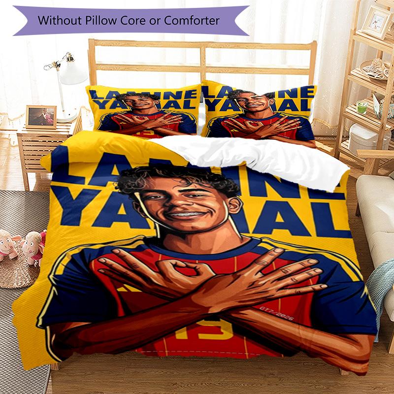 Lamine Yamal Soccer Star Number Bedding Set,Soft Bed Linen for Bedroom Home Decoration,Perfect Gift for Football Fans,Breathable Duvet Cover with Pill